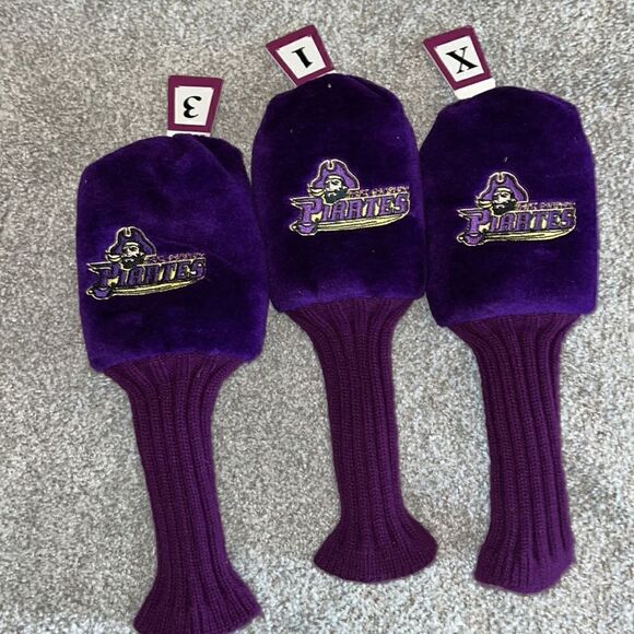 ECU East Carolina Pirates purple vintage style barrel golf head cover set 1 3 X
